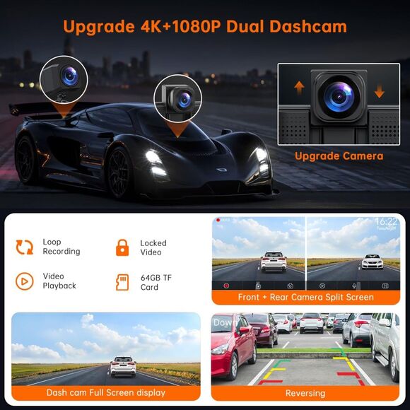 Wireless Carplay & Android Auto with 4K Dash Cam, 9 Inch Portable Apple Carplay - Picture 3 of 9